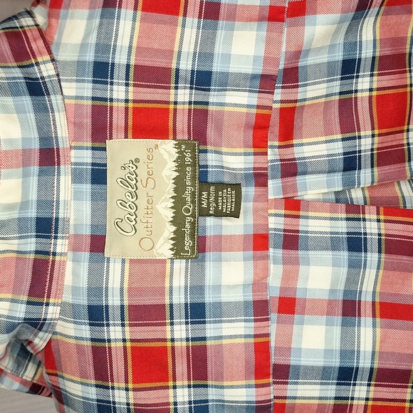 Cabela’s Mens Red Blue Plaid Outfitter Series Shirt M Med Lk New - Picture 6 of 8